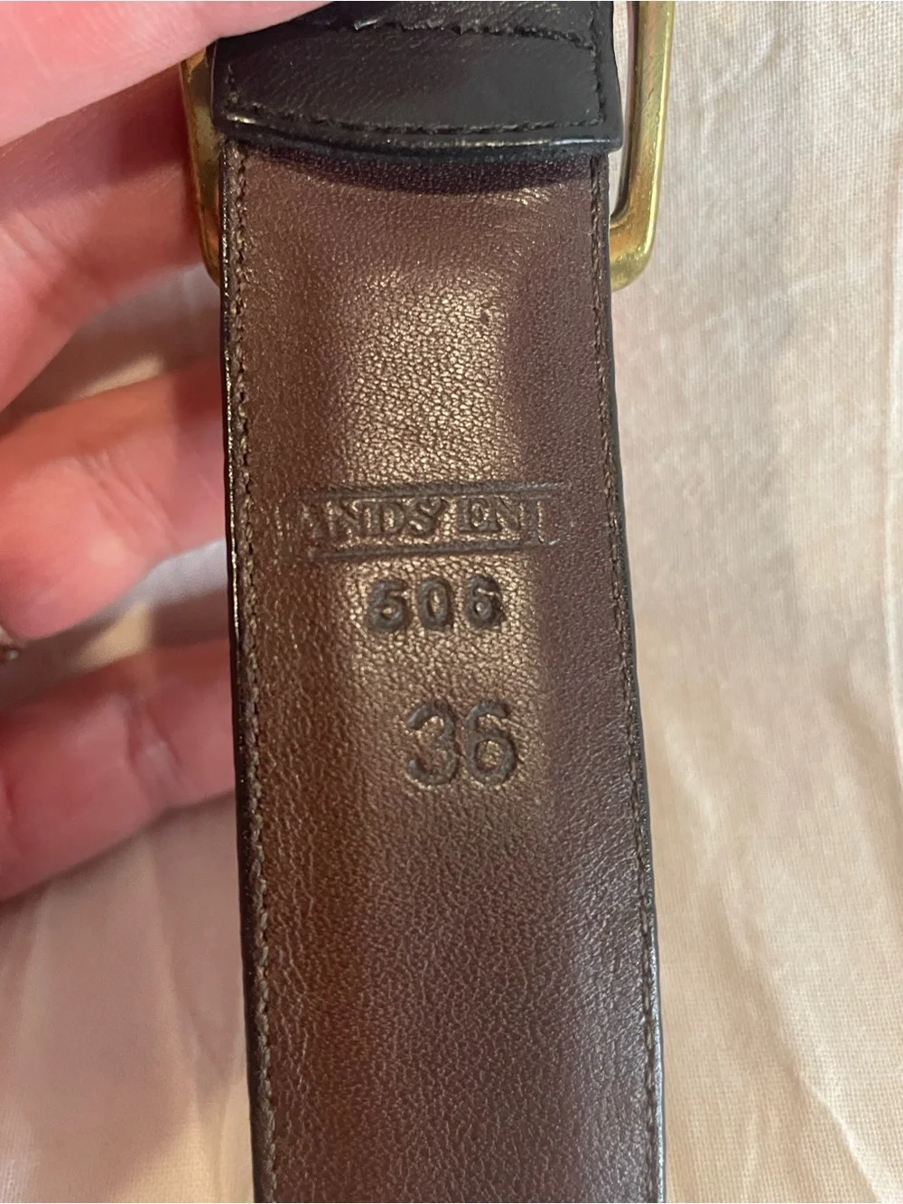 Vintage Lands’ End 506 Black Leather Belt Solid Brass Buckle Size 36